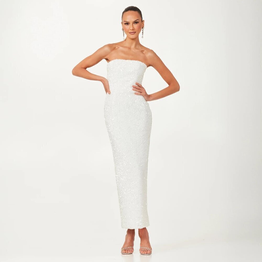 HELSI Leslie Strapless Sequin Column Midi Dress in White Size Large NWT - Picture 13 of 15